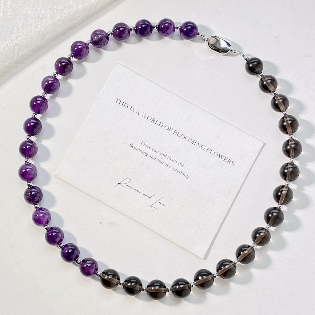 10Mm Vintage High Quality Natural Amethyst Ice Obsidian Design Sense Necklace Clavicle Chain