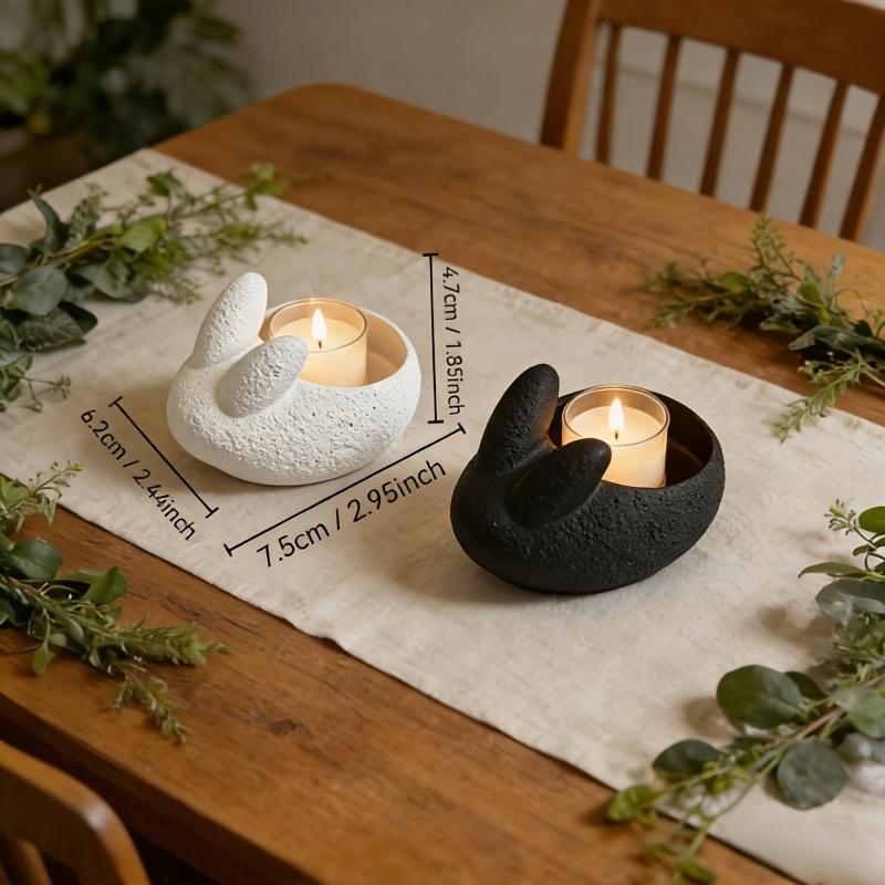 2pc Creative Rabbit Candle Holders 3D Printed Desktop Home Room Decor Simple And Elegant Classic Design Birthday Holiday Gifts