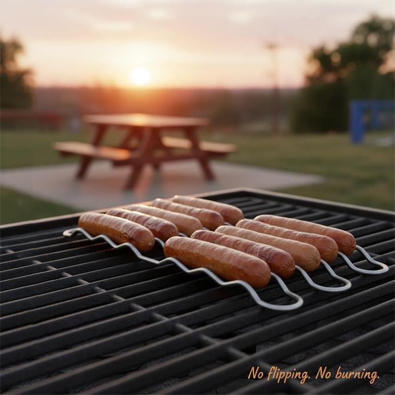 BBQ Sausage Roller Rack, Hot Dog Roller Grill, Stainless Steel Sausage Griller with 360° Rolling Design -Free Rack for Camping Outdoor Family Cookouts