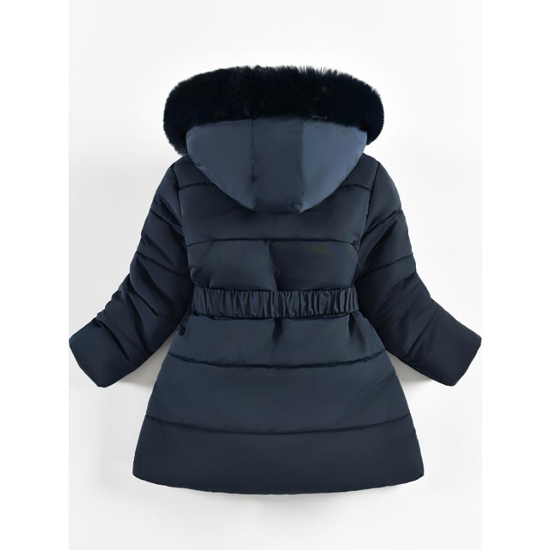 [Stylish Coat] Winter Coat | Stylish Girls' Parka with Faux Fur Hood, Heart-Shaped Diamond Pattern, Warm Mid-Length - Beige, Polyester