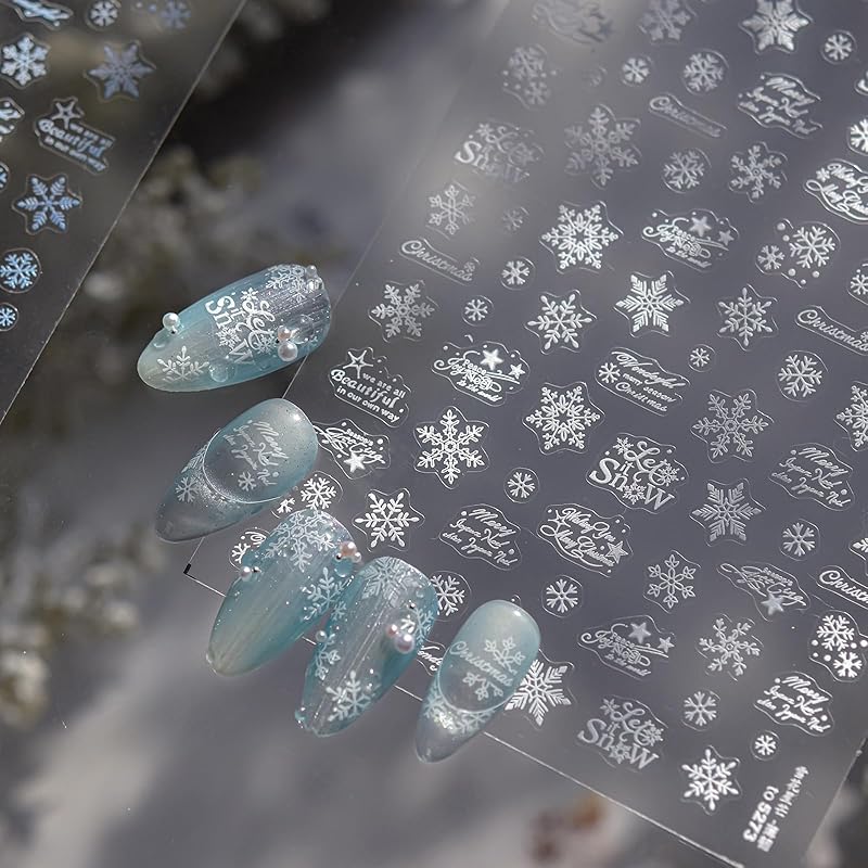 Winter Snowflake Nail Art Stickers, 3D Embossed Exquisite Snowflake Nail Decals Self-Adhesive Christmas Craft Nails Accessories for Women Girls DIY