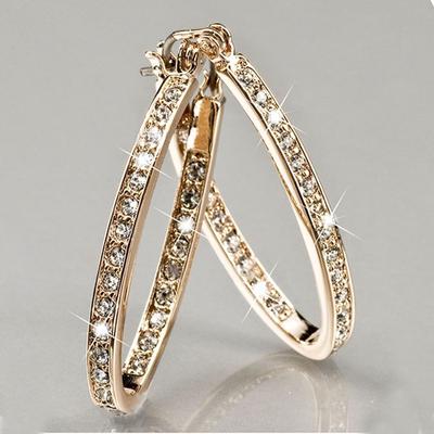 Elegant Women Jewelry Gold & Silver Color Full Rhinestone Hoop Earring