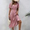 Dress For Women Long Boho Beach Dress Elegant Maxi Dress V-Neck Short Sleeve Dress With Pockets