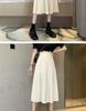 Beige Drapey High Waist A-Line Midi Skirt for Women - Spring/Summer Edition