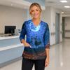 Women's V-Neck Costume with Pockets Halloween Print Side Slit 3/4 Sleeve Top for Cosplay Party