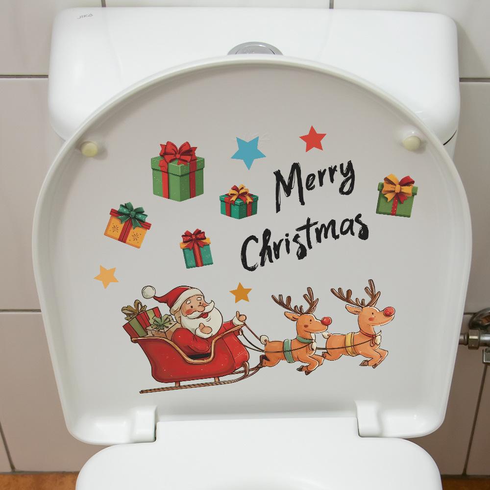 Cartoon Santa Claus Elk Gifts and English Slogan Toilet Stickers for Home Decoration