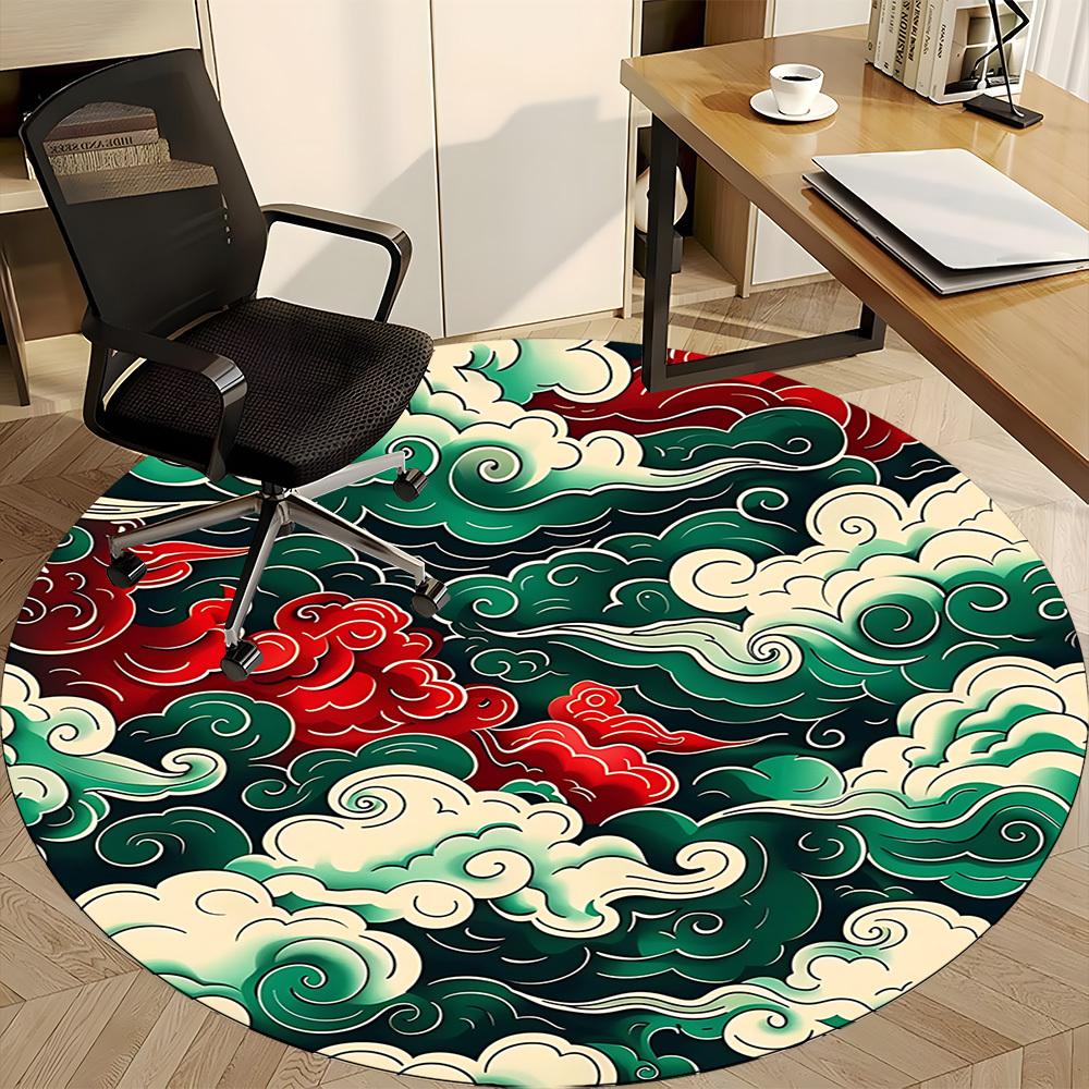 1PC Clouds, Traditional Pattern Office Round Rug, Non slip, Soft and Durable Office Rug for Interior Decoration, Perfect for Office