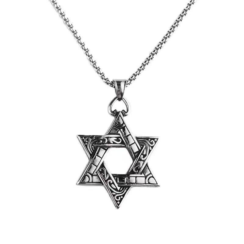 Men s Retro Hexagram Pendant Necklace - Trendy Geometric Sweater Chain
