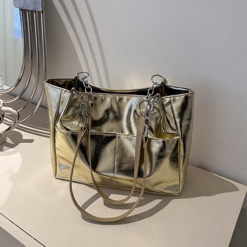 Сплошной цвет из искусственной кожи женская модная сумка на плечо женская роскошная дизайнерская сумка большой емкости повседневная дорожная сумка для покупок 325x11x255cm золотой 1140₽