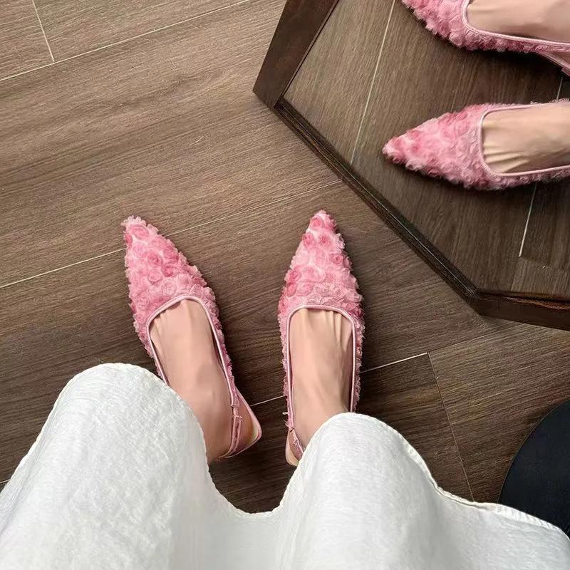 New Summer Mesh Lace Transparent Head Fine Kitten Heels Women Wear Pointed Toe Shallow Mouth Non-slip Sandals
