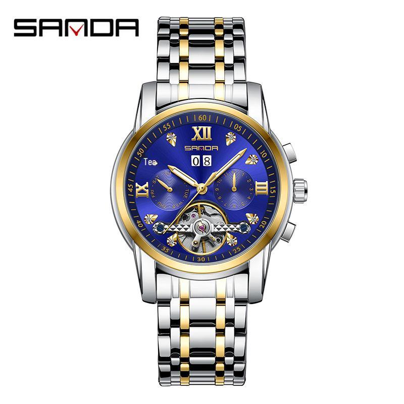 Sanda Men s Hot-Selling Skeleton Mechanical Watch with Steel Strap