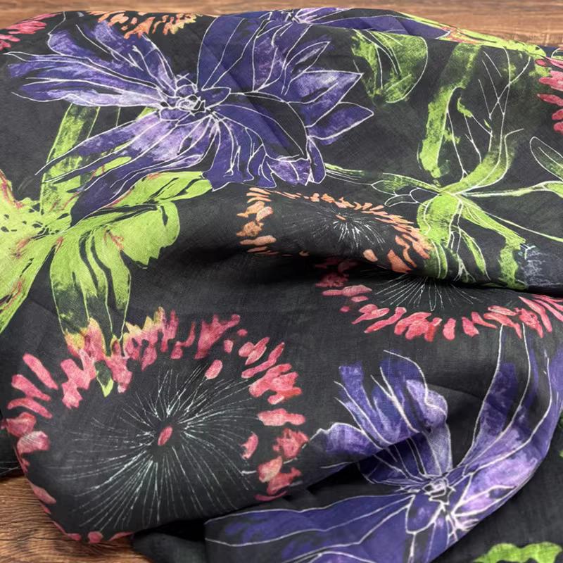 1yard High quality New Style ramie fabric flower Painting telas Fashion cheongsam Gown Dress fabrics for clothing