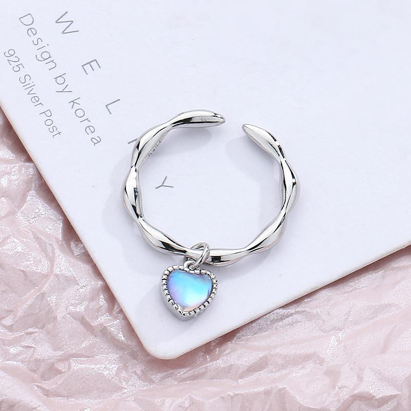 Jentes Hjerte Månestein Kjærlighetsring Åpningsdesign Liten Ris Korn Hjerte Leddring