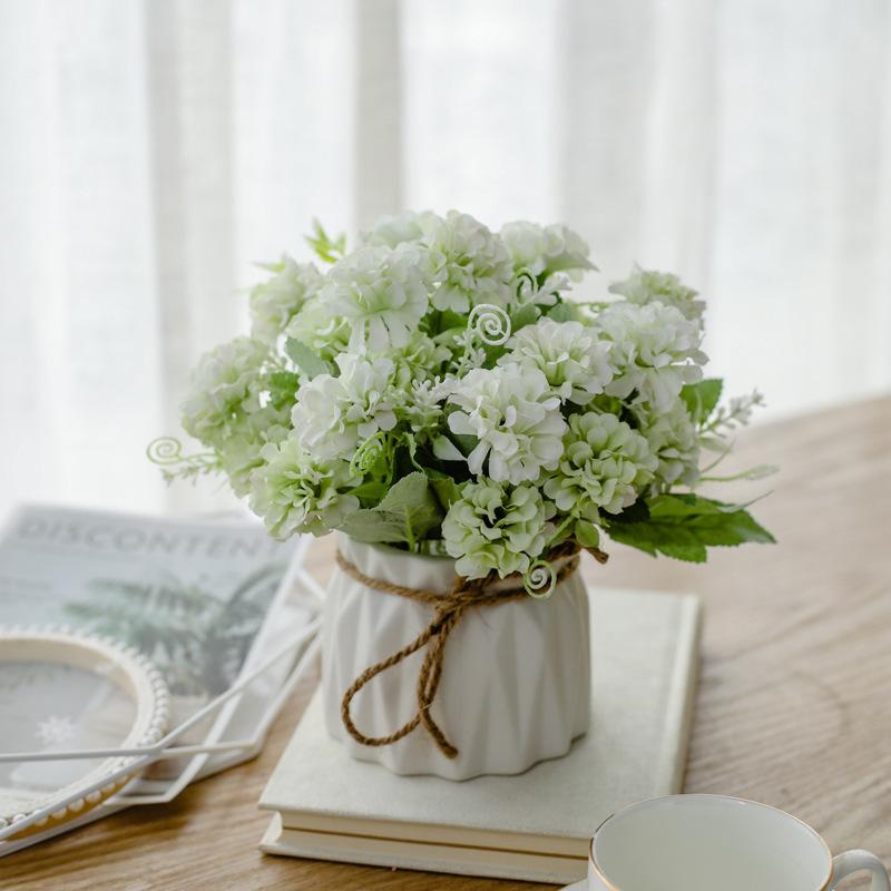 Artificial Flowers with Small Ceramic Vase Faux Roses Plants Eucalyptus Leaves Berries Flower Arrangements Decorations for Home