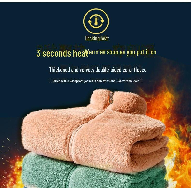 Korall-Samt Pullover mit doppelseitigem Reißverschluss: Damen Verdickte Jacke mit hohem Kragen für Herbst und Winter