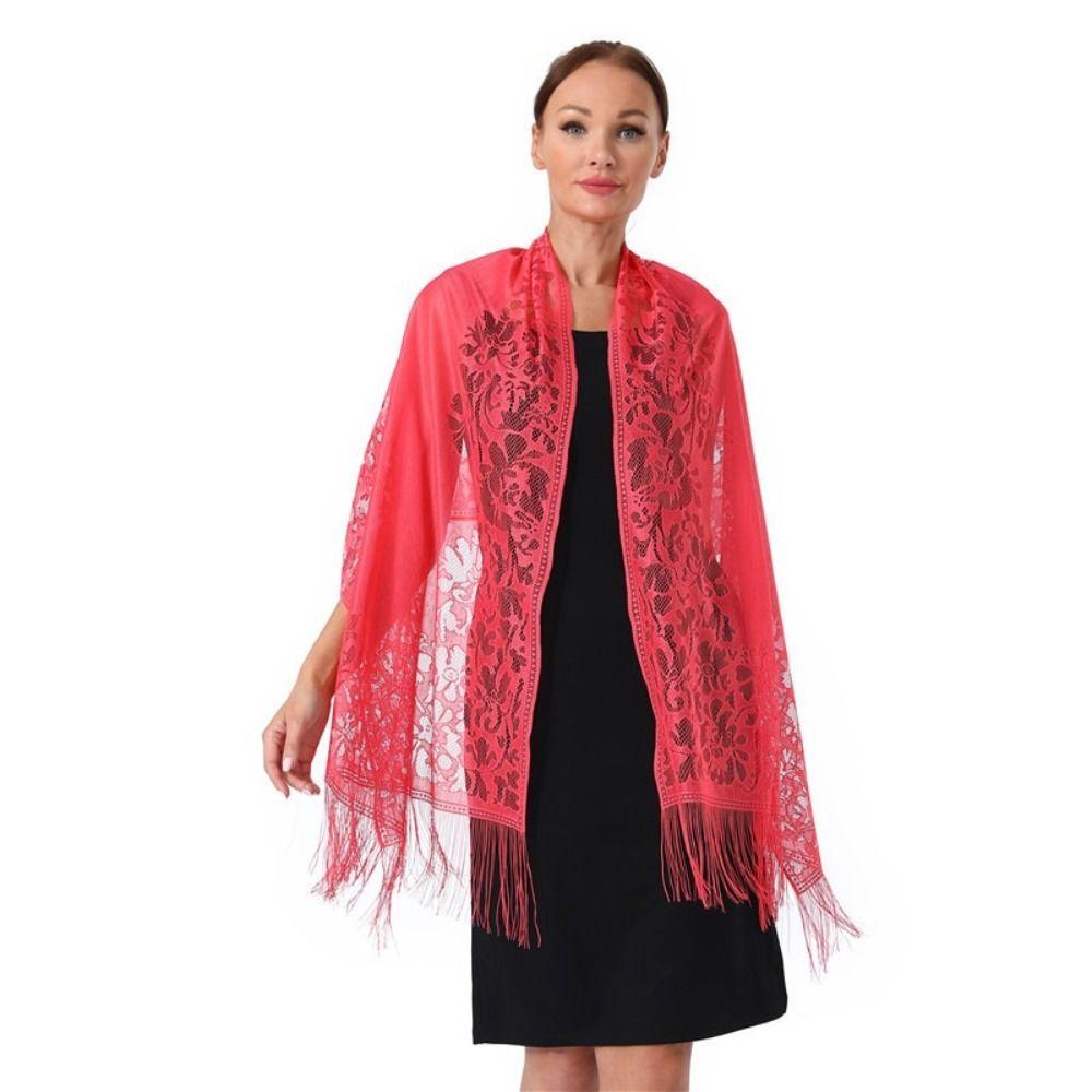 Solid Color Lace Shawl Hollow Tulle Shawl Wedding Accessories Fashion Scarf Cosplay