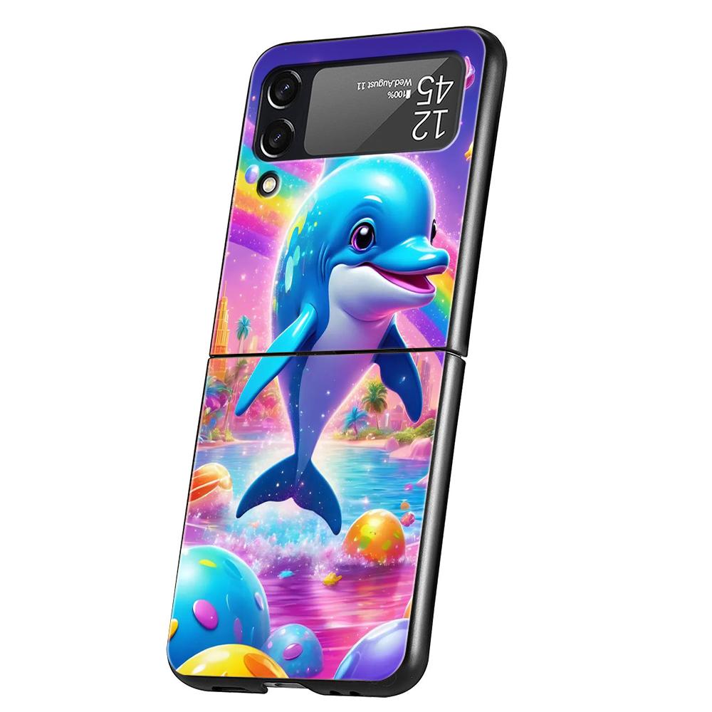 Ocean Animal Dolphin Hard PC Phone Case For Samsung Galaxy Z Flip 6 5 4 Black Cover For Galaxy Z Flip 3 Foldable Shockproof Capa