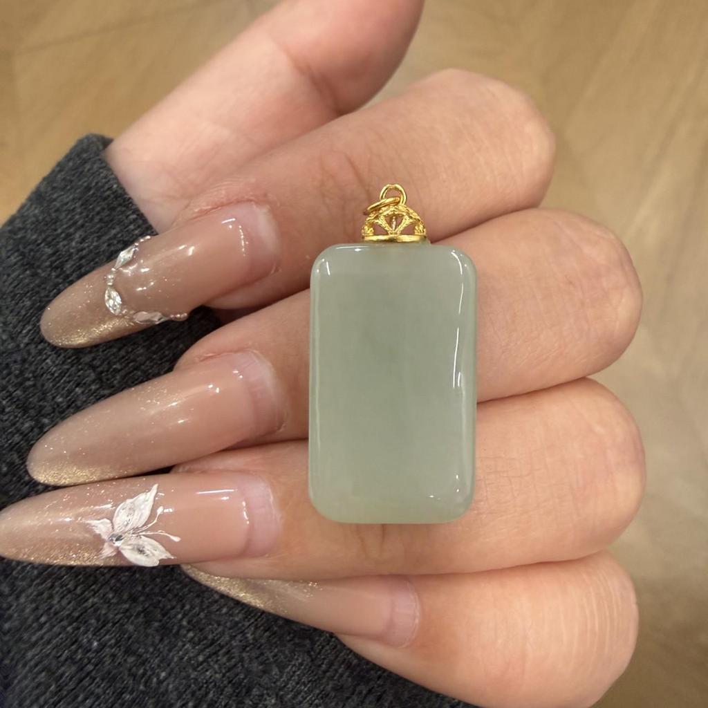 Natural Hetian Jade Wushi Pai Pendant with 925 Silver Clasp