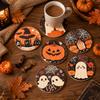 6pcs Wooden Halloween Coasters Pumpkin Heat Insulation Pad DIY Tableware Mat  Cafe