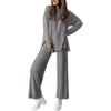Completo Due Pezzi Moda da Donna a Vestibilità Larga, Colore Unico, Scollo Tondo Spaccato, Maniche Lunghe, Pantaloni Lunghi