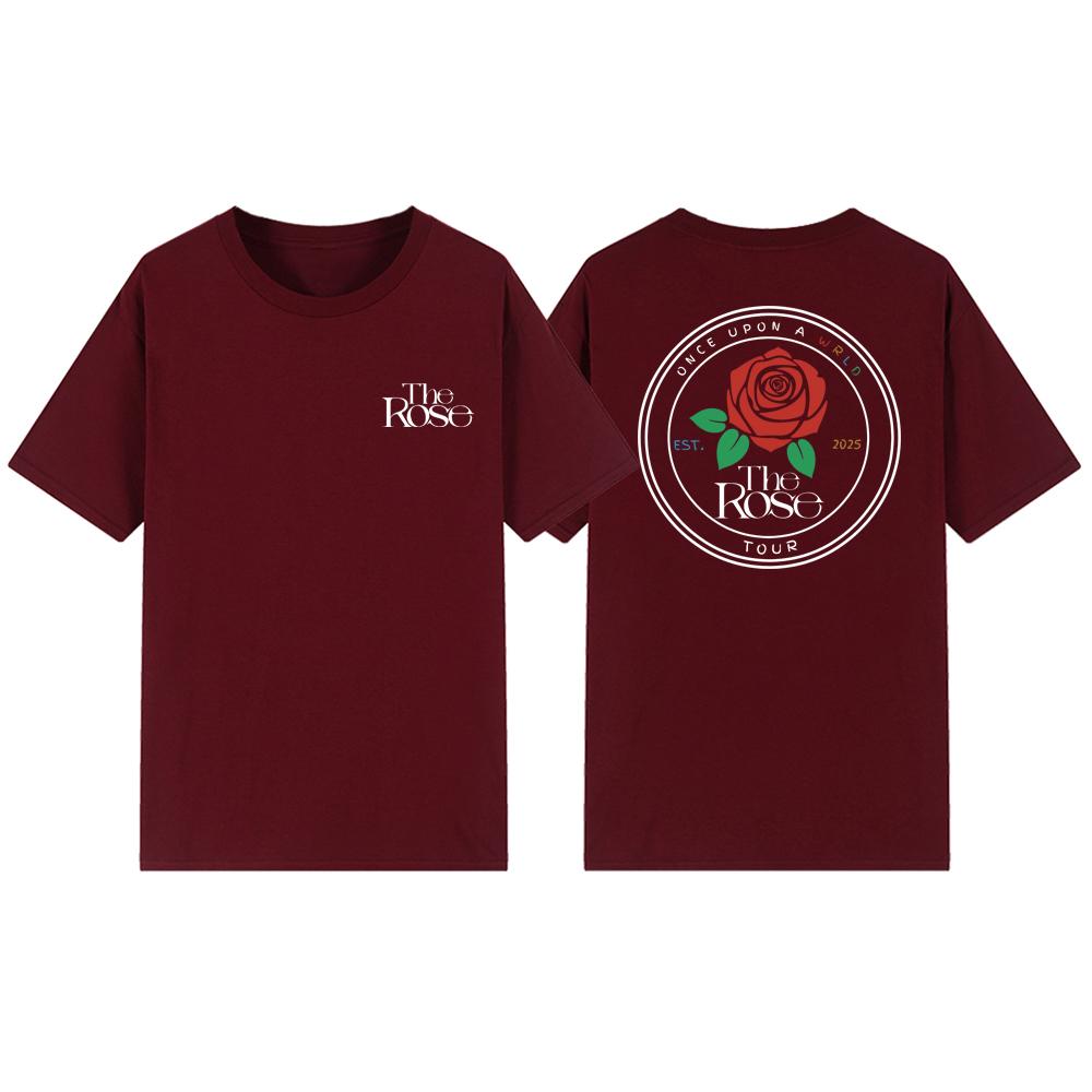 The Rose Once Upon A WRLD Tour Tričko Roztomilé Koncertní Tričko Korejské Rockové Tričko Dámská Trička Krátký Rukáv K-popové Tričko Streetwear Top