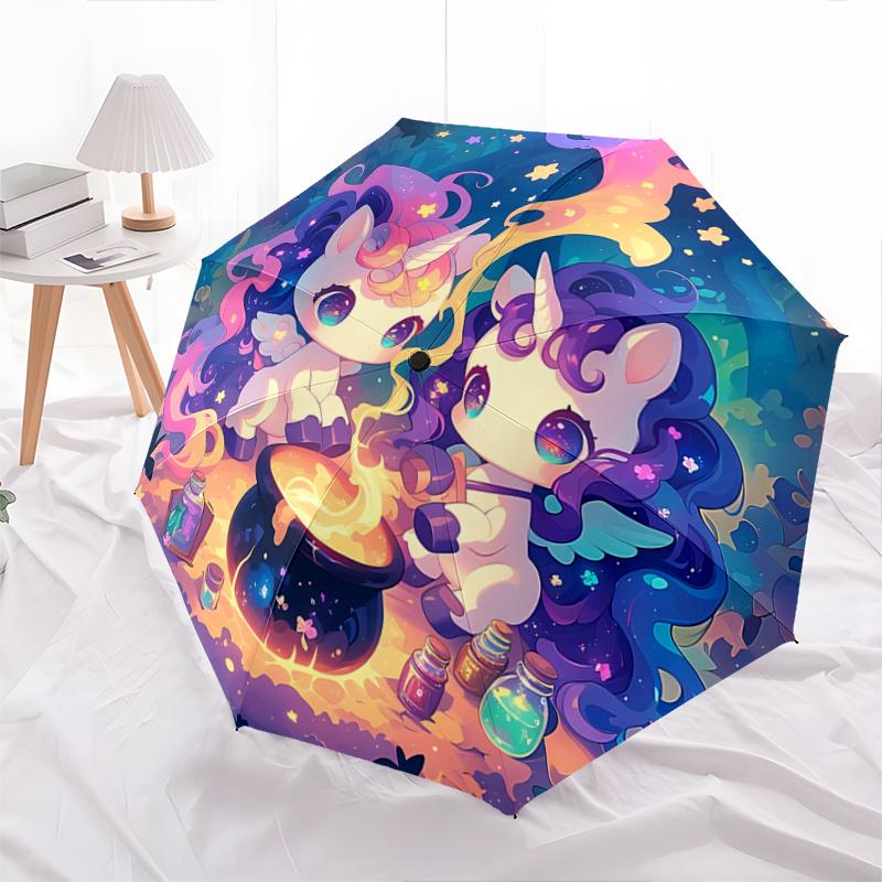 1pc Two Cute Unicorns Automatic Opening and Closing Umbrella - Suitable for Various Occasions, Outdoor Activities, Lightweight and Durable Automa