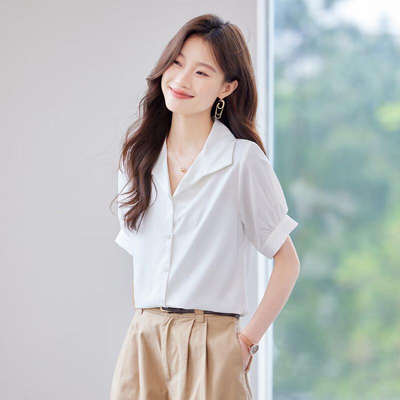 Toluoman Women's V-Neck Chiffon Short-Sleeve Blouse