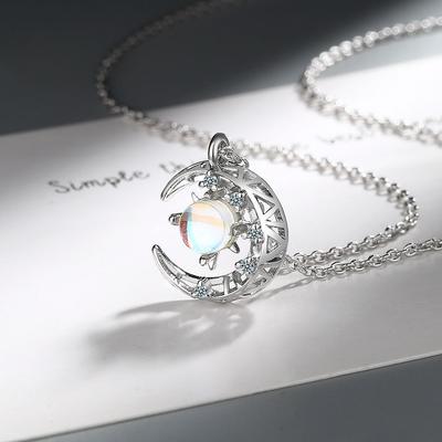 Dream 925 Silver Star Moon Necklace Moonstone Niche Ladies Necklace Collarbone Chain