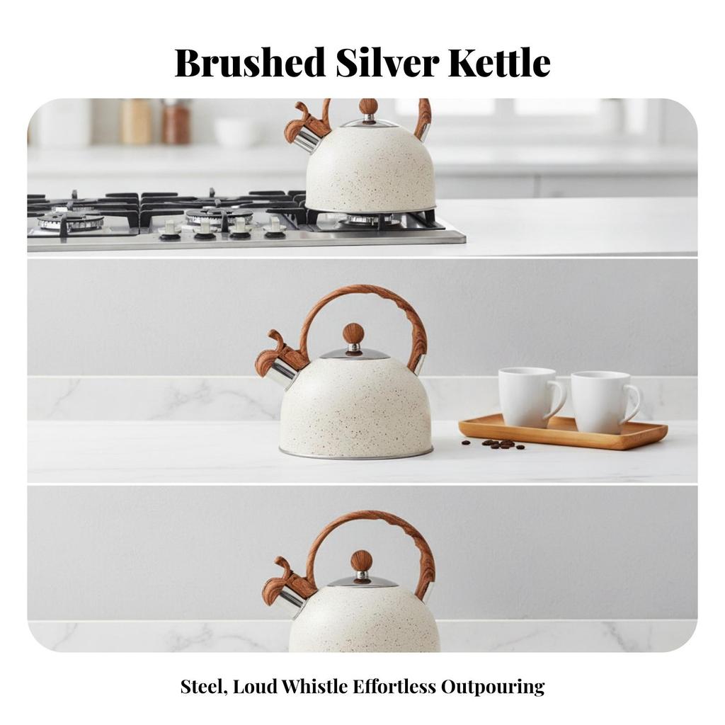 Stainless Steel Singing Tea Kettle | HeatResistant WoodGrain Handle, with Whistling