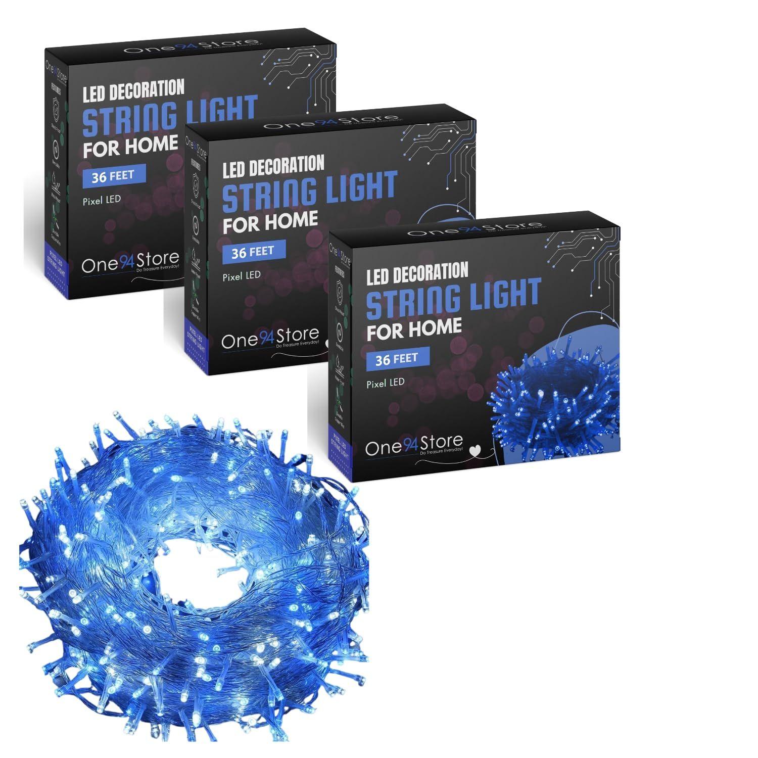 

36 Ft LED Pixel String Lights Blue LED Bulbs on Flexible Copper WireDecorative Serial Lights for Diwali, Christmas, Wedding & Home Decor | Pack of 3