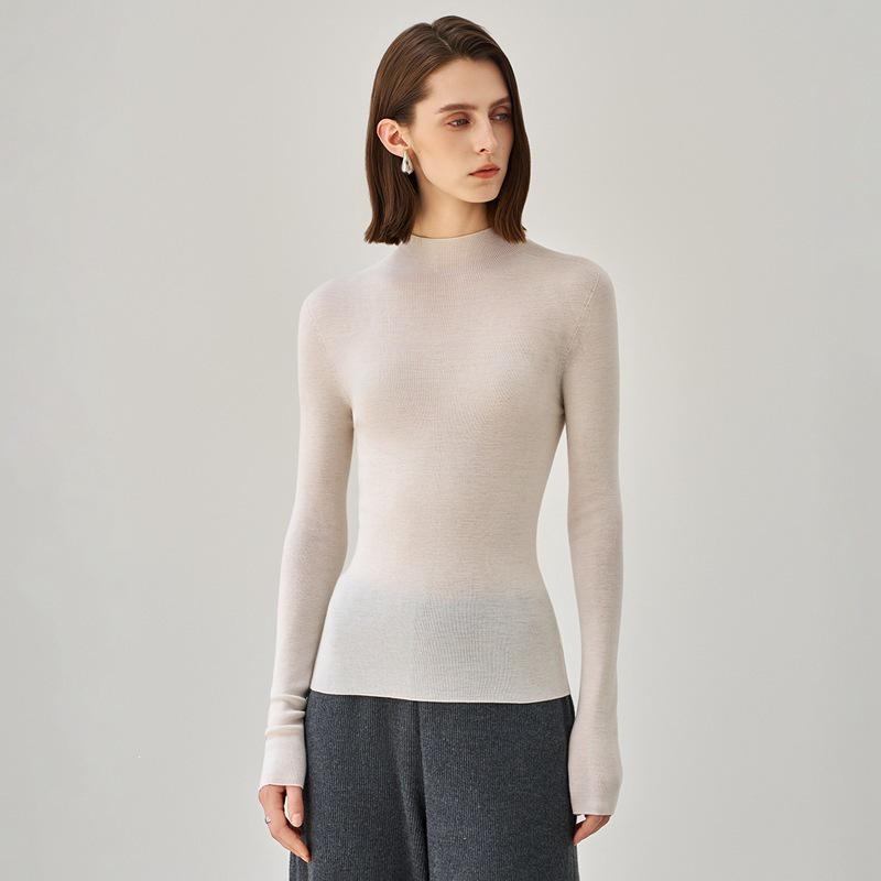 Women's Slim-Fit Cashmere Wool Sweater - Machine Washable, Half-High Collar, Autumn/Winter Design