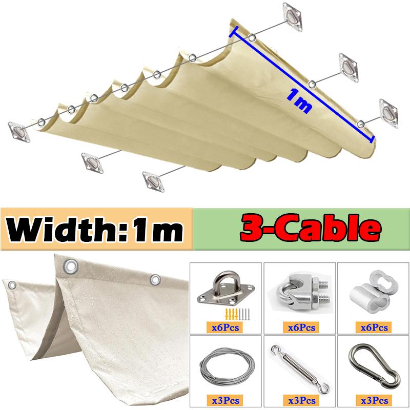 300D Milky Telescopic Sunshade sail Summer Pergola Sun Shade Net Outdoor Retractable Awning with Installation accessories (as the picture,Length 3m)