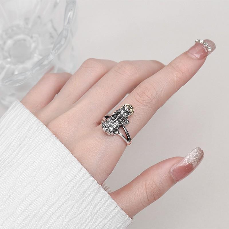 Adjustable Open Ring With Pixiu Charm Plated Copper Unisex Vintage Style Statement Finger Men Women