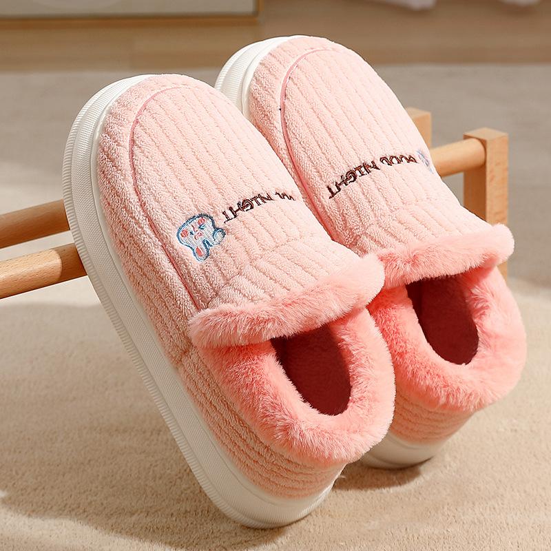 Home Cotton Slippers Bag Heel Women's Season Couple Large Size Indoor Household Men's Cartoon Plush Cotton Shoes Men's