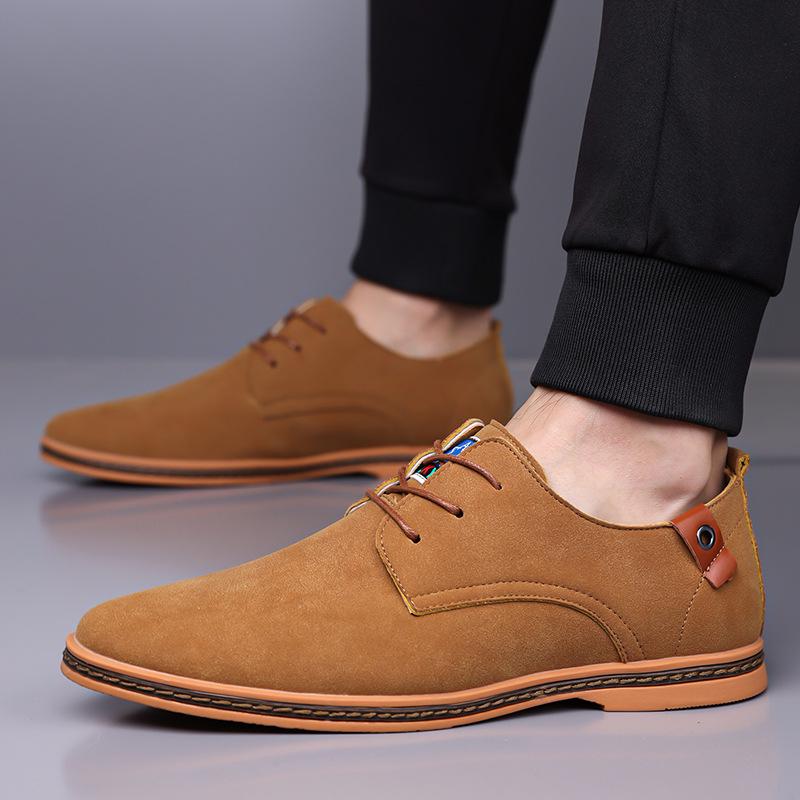KLKYKO Matte Leather Men s Casual Shoes, Size 48, British Style with Rubber Sole 38