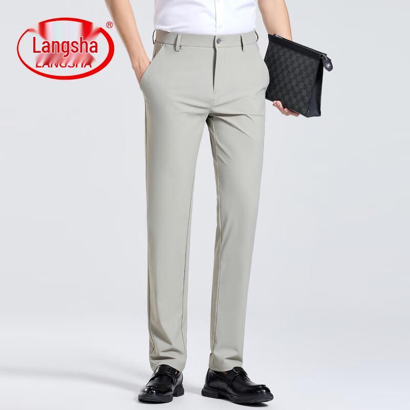 LangSha Men s Slim-Fit Straight-Leg Wrinkle-Resistant Trousers 40