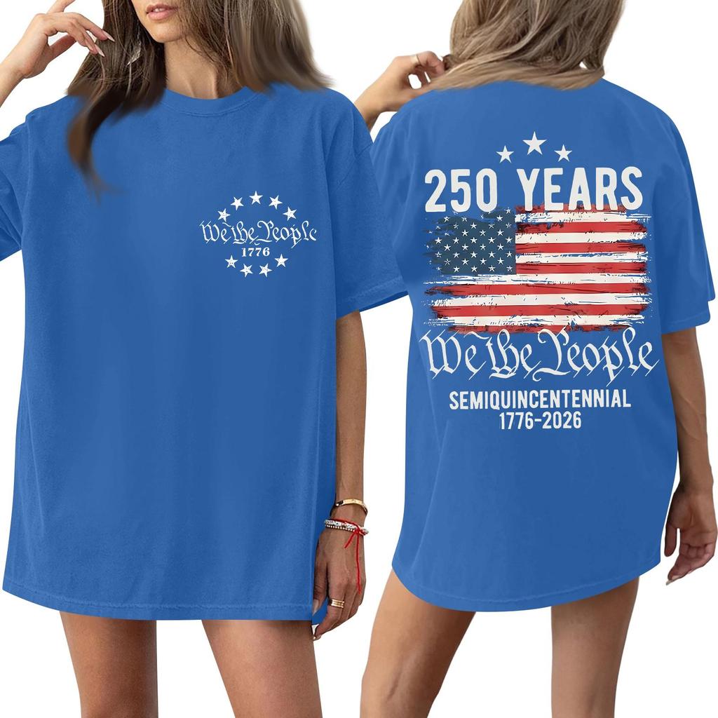 Women's Fashionable Casual Short-Sleeve Round Neck Printed T-Shirt For The 250th Anniversary Of The Founding Of The United States