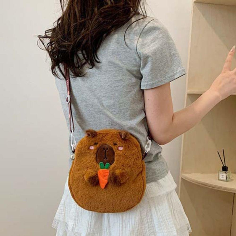 

Animal Cartoon Capybara Plush Shoulder Bag Large Capacity Cartoon Capybara Handbag Unisex Style C