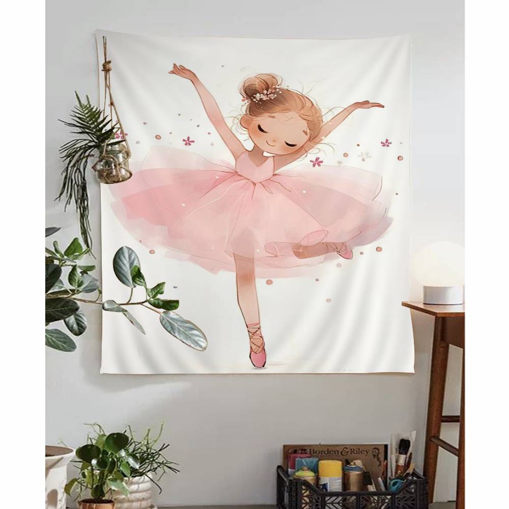 Pink Ballerina Girl Butterfly Anime Tapestry Hanging Tarot Hippie Wall Rugs Dorm Home Decor