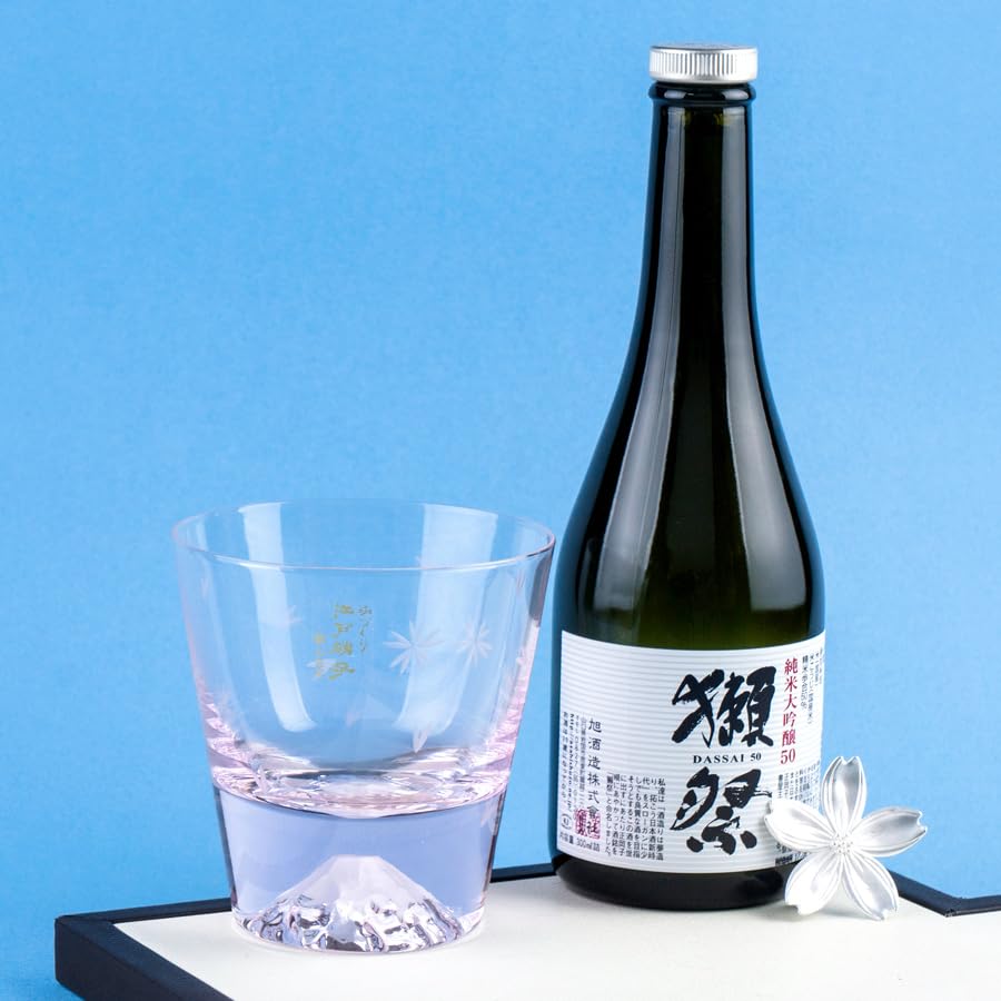 Tajima Glass Fuji Cherry Blossom Rocks Glasses of Souvenir Grand Prix Edo Edo Rocks 60th Overseas Celebration Made in Paulownia Wood Includes Views of