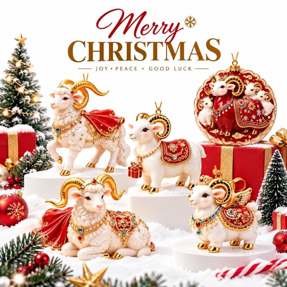 2D Flat Goat Pendant Shining Animal Hanging Decoration Zodiac Goat Souvenir  Holiday Party Decor
