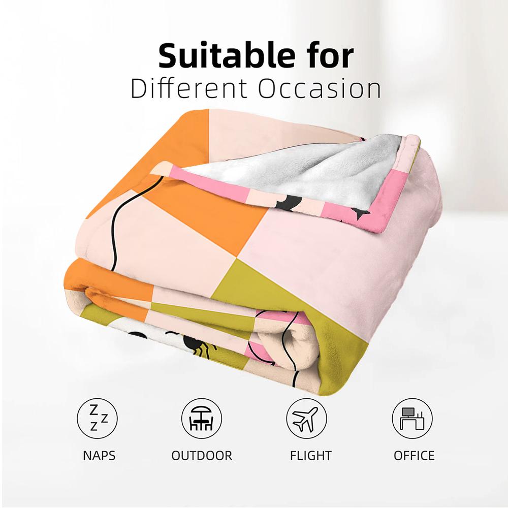 Pastel Color Block Halloween Tile Anime Cartoon Flannel Blanket Soft Warm Throw for Bedroom Sofa Car Kids Holiday Gift