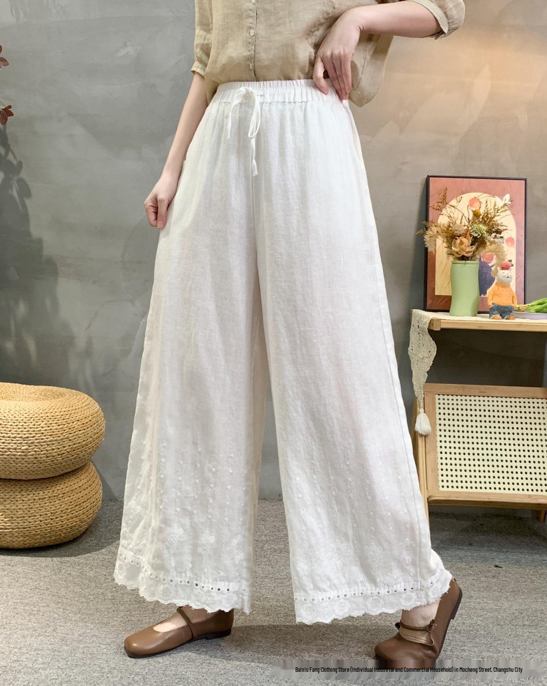 

Spring 2026 Linen Elastic-Waist Wide-Leg Pants: Artistic, Versatile, Casual, Comfortable One Size (90-140 Jin)
