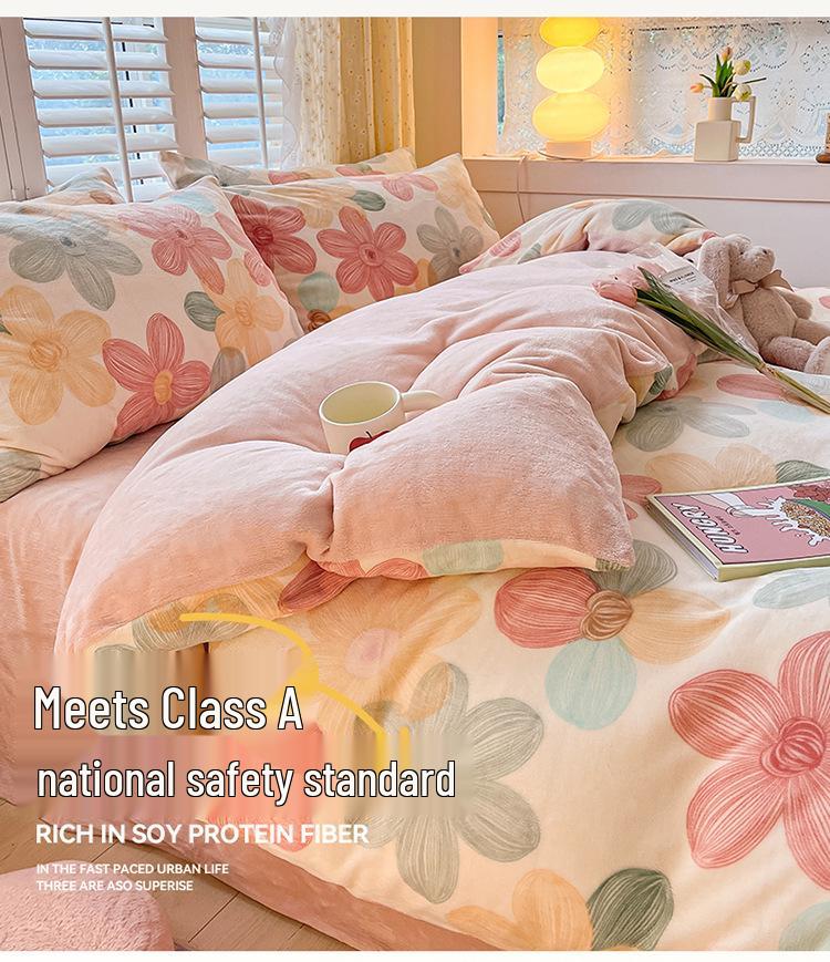 2025 Winter Milk Velvet Bedding Set: Fresh Coral Fleece & Flannel Duvet, Bed Sheet, Pillowcase