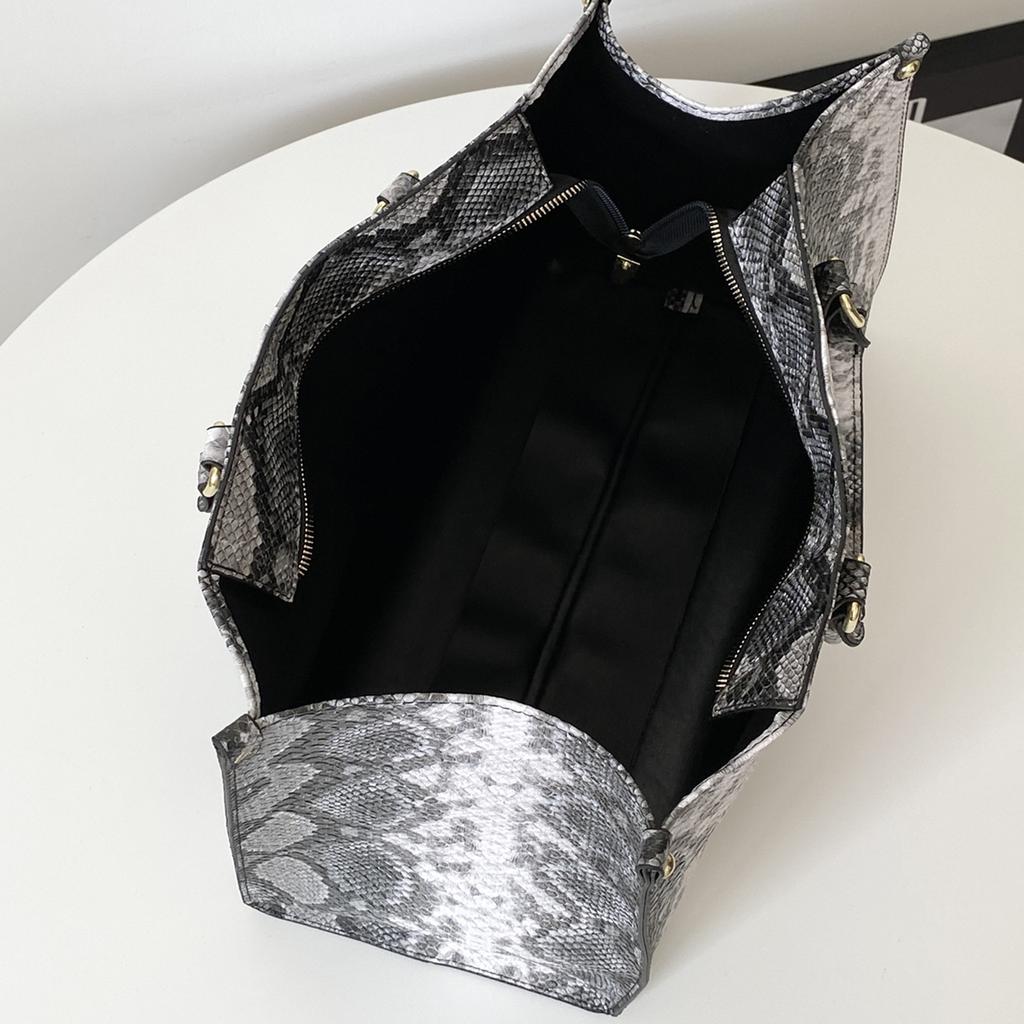 Große Tasche mit Schlangenmuster Strukturierte Handtasche aus Kunstleder mit doppelten oberen Griffen für Damen