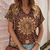 Casual Bohemian Print Women's Short Sleeve V-Neck Top T-Shirt