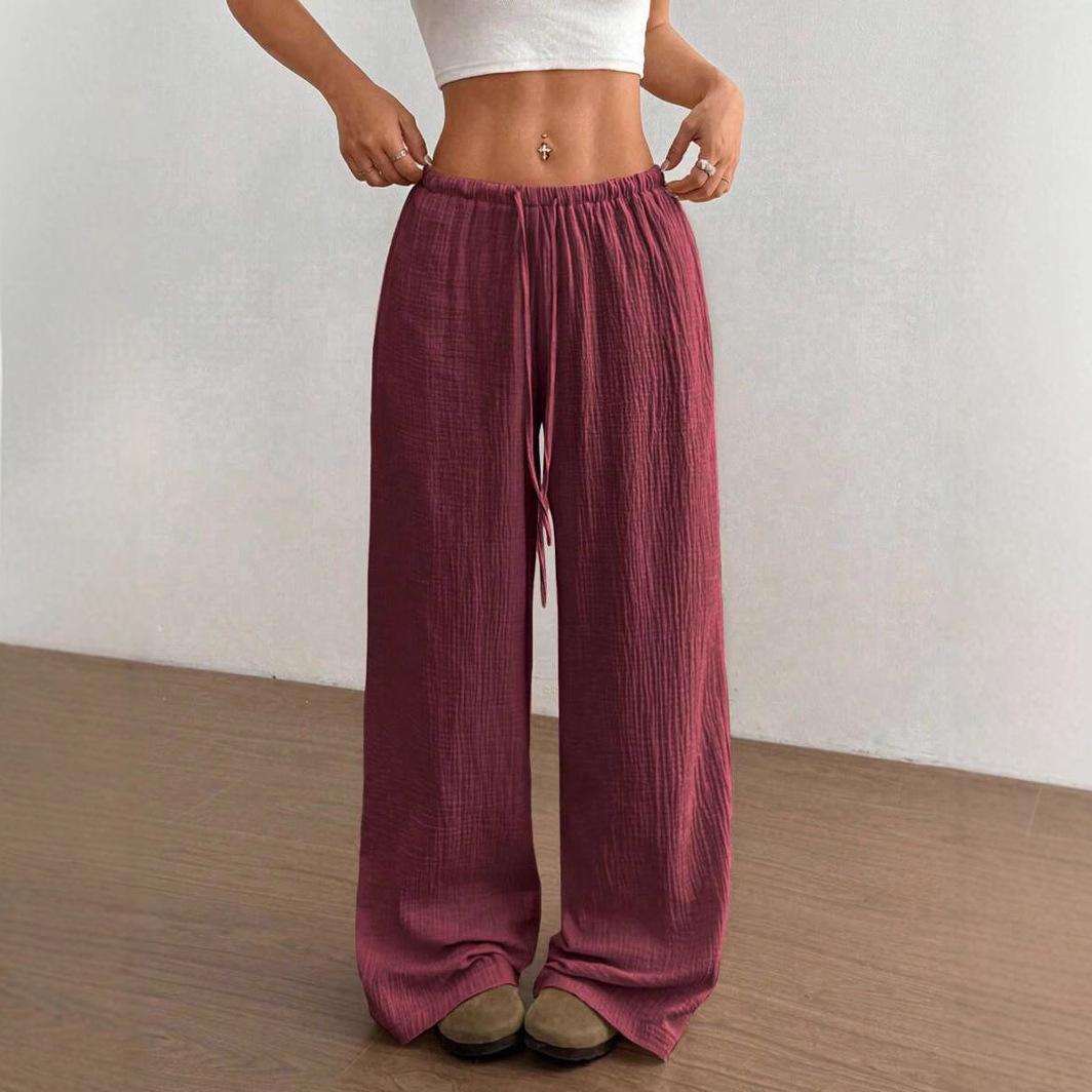 2026 Summer Women s Crinkled Cotton High-Waist Casual Trousers XXXXXL