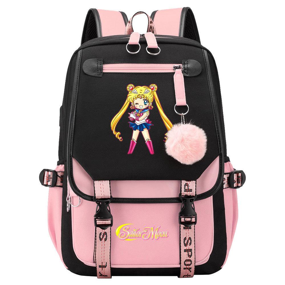 Neuer Anime Sailor Moon USB-Schulrucksack für Teenager, Damen- und Herrenmodell, Gurtband-Klapprucksack