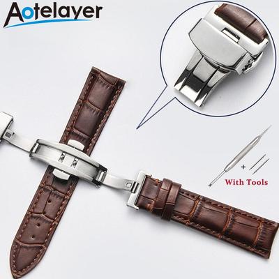12 13 14 15 16 17 18 19 20 21 22 23 24mm Uhrenarmband Für Damen Herren Armbanduhr Armbänder Leder Doppeldrück-Faltschließe