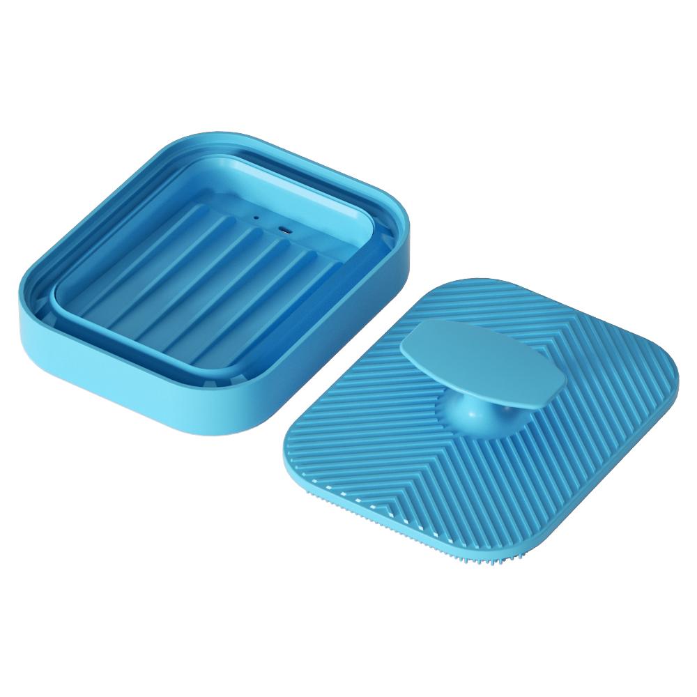2 In 1 Silicone Soap Storage Box Foldable with Exhaust Hole Anti Slip Portable Shampoo Brush and Scrub Brush Set for Travel